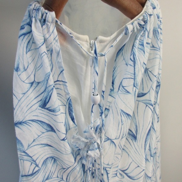 Tory Burch Maxi Dress 0 White Blue Floral 100% Cotton Open Cross Back Chic 358 - Picture 12 of 13